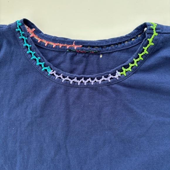 Johnny Was  Women’s Navy Blue CROCHET CREW NECK TEE Short Sleeve Size Medium* - Picture 5 of 9